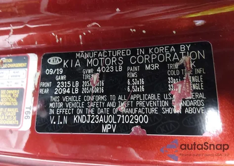 2020 Kia Soul Lx z USA, uszkodzony, nr VIN KNDJ23AU0L7102900